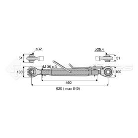 Barre de poussée mécanique - Diam. Coté tracteur : 32 - Diam. Coté outil : 25.4 - Réf: SY3PR3R2460