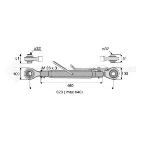 Barre de poussée mécanique - Diam. Coté tracteur : 32 - Diam. Coté outil : 32 - Réf: SY3PR3R3460