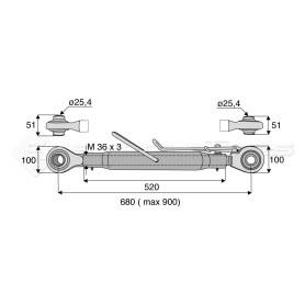 Barre de poussée mécanique - Diam. Coté tracteur : 25.4 - Diam. Coté outil : 25.4 - Réf: SY3PR2R2520