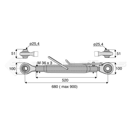 Barre de poussée mécanique - Diam. Coté tracteur : 25.4 - Diam. Coté outil : 25.4 - Réf: SY3PR2R2520