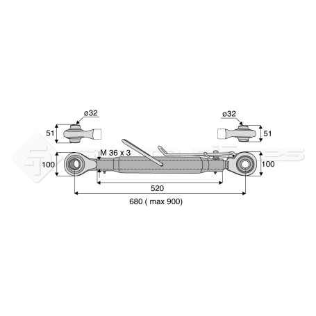 Barre de poussée mécanique - Diam. Coté tracteur : 32 - Diam. Coté outil : 32 - Réf: SY3PR3R3520