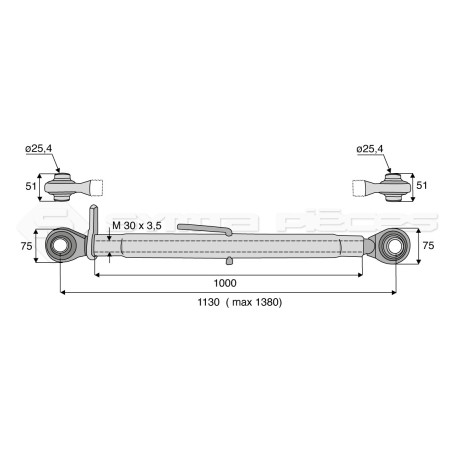 Barre de poussée mécanique - Diam. Coté tracteur : 25.4 - Diam. Coté outil : 25.4 - Réf: SY3P65321