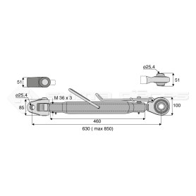 Barre de poussée mécanique - Diam. Coté tracteur : 25.4 - Diam. Coté outil : 25.4 - Réf: SY3PA25R2460