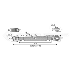 Barre de poussée mécanique - Diam. Coté tracteur : 25.4 - Diam. Coté outil : 25.4 - Réf: SY3PA25R2520