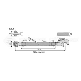 Barre de poussée mécanique - Diam. Coté tracteur : 25.4 - Diam. Coté outil : Crochet cat 3 - Réf: SY3PRS2C3520