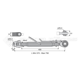 Barre de poussée mécanique - Diam. Coté tracteur : 25.4 - Diam. Coté outil : 25.4 - Réf: SY3PA25SR2400