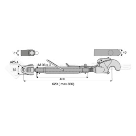 Barre de poussée mécanique - Diam. Coté tracteur : 25.4 - Diam. Coté outil : Crochet cat 3 - Réf : DA22484 - Ref: SY3PA25C3400