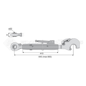Barre de poussée mécanique - Diam. Coté tracteur : 32 - Diam. Coté outil : Crochet cat 3 - Réf: SY4PR3C3400