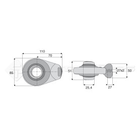 Rotule base ronde plane taraudé - Longueur : 70  - Réf: SYSR0770